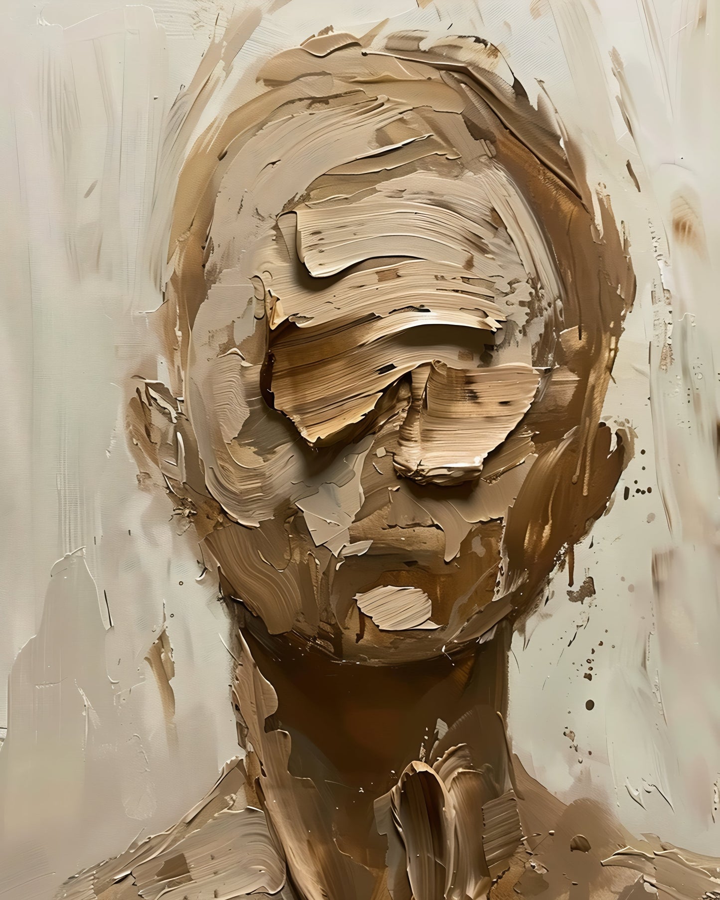 "Skulpturale Tiefe" – Abstraktes Porträt in erdigen Monochrom-Tönen Print Home Print Home