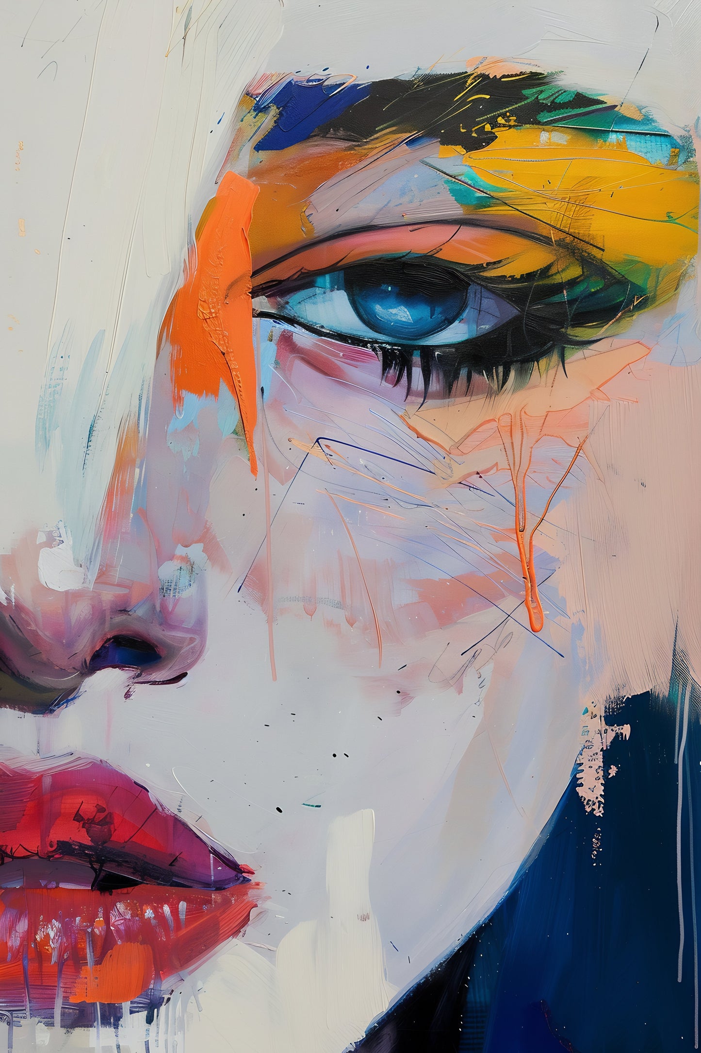 "Silence in White" – Abstraktes Porträt mit skulpturaler Struktur-Optik Print Home Print Home