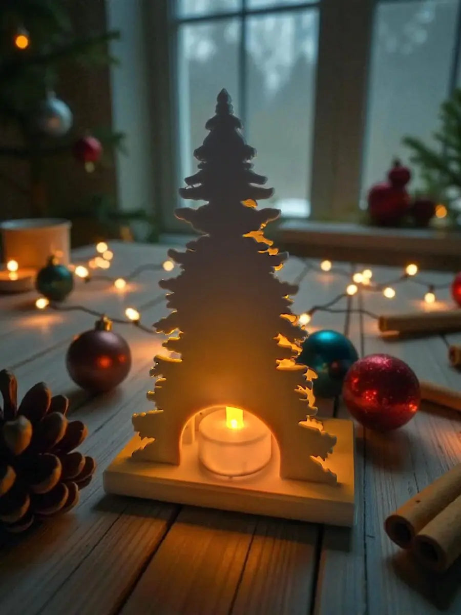 Minimalistisches Tannenbaum-Windlicht Winterwald - Print Home