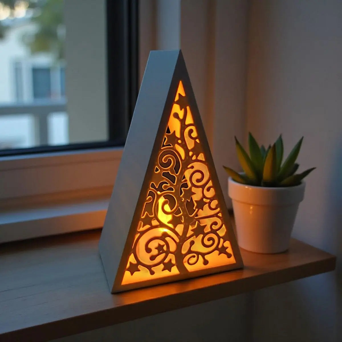 Minimalistisches Tannenbaum-Windlicht Winter-Silhouette - Print Home