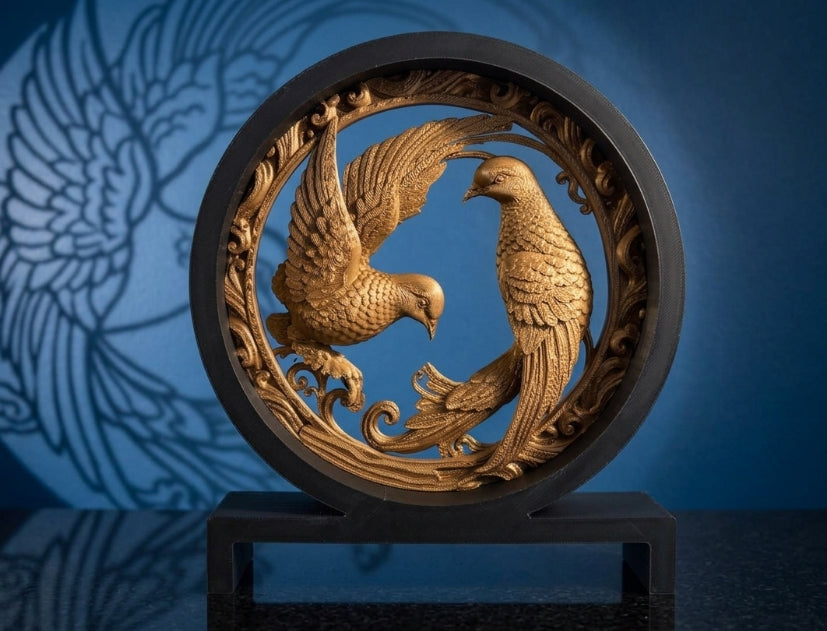 Vogel Harmonie – Elegante 3D-Deko aus Gold & Schwarz