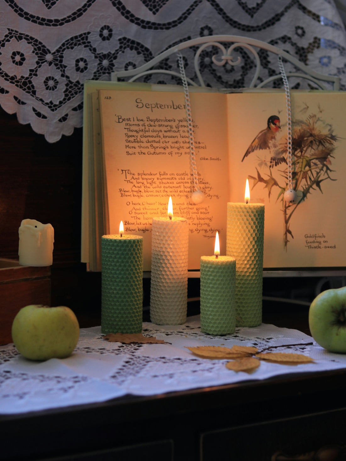 a group of candles on a table