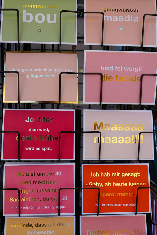 Greeting cards with german text and english text