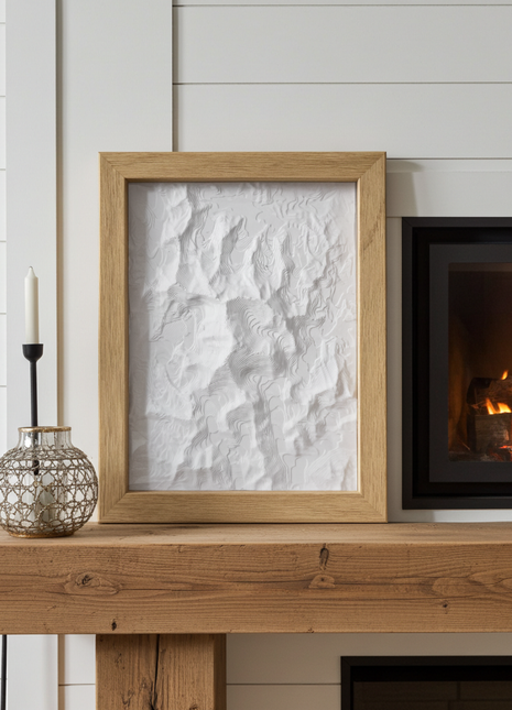 3D-Relief „Mount Everest“ – Topografisches Kunstwerk im Eichenrahmen