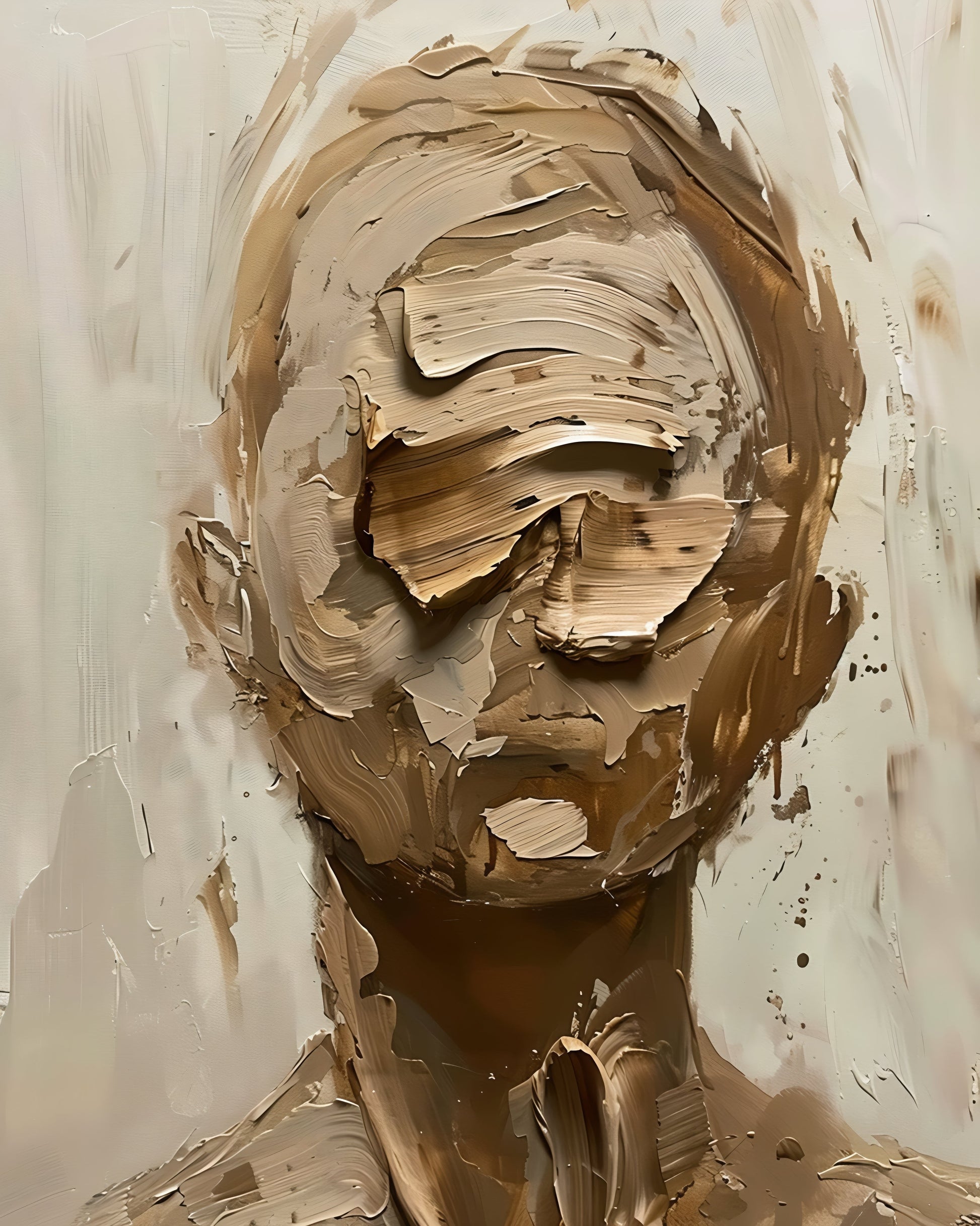 "Skulpturale Tiefe" – Abstraktes Porträt in erdigen Monochrom-Tönen Print Home  Print Home