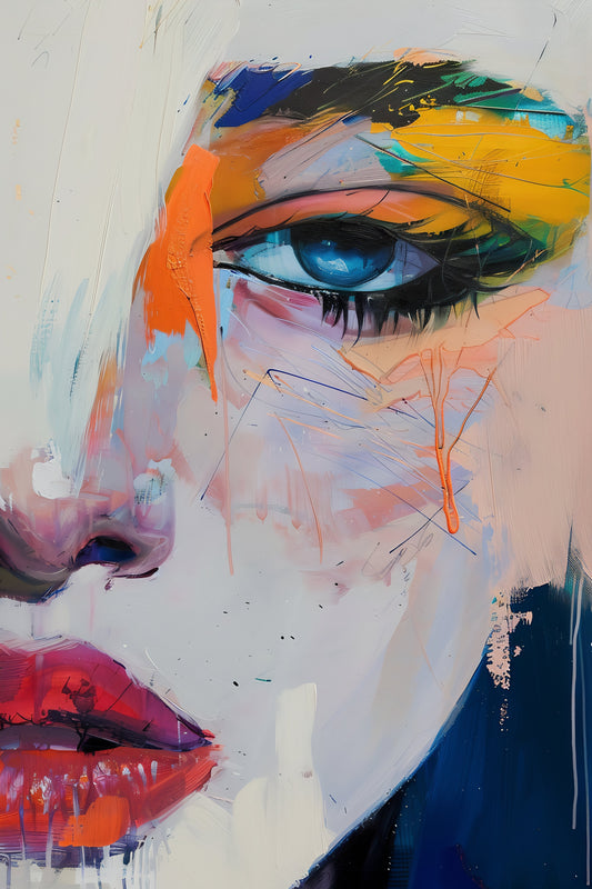 "Silence in White" – Abstraktes Porträt mit skulpturaler Struktur-Optik Print Home  Print Home