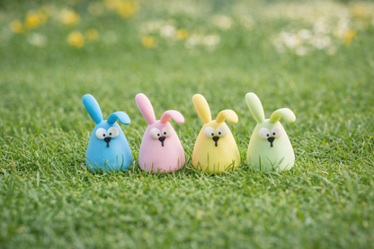 Crazy Hasen – 4er Set | Bunte Osterhasen Deko in Pastellfarben