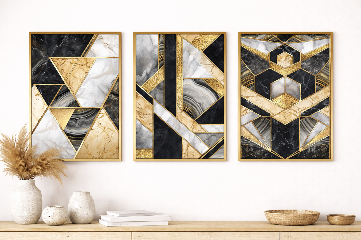 „Golden Triangle“ – Abstraktes Triptychon Print Home  Print Home