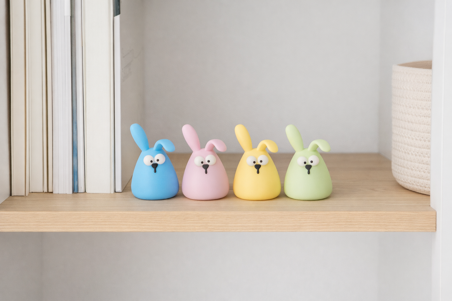 Crazy Hasen – 4er Set | Bunte Osterhasen Deko in Pastellfarben