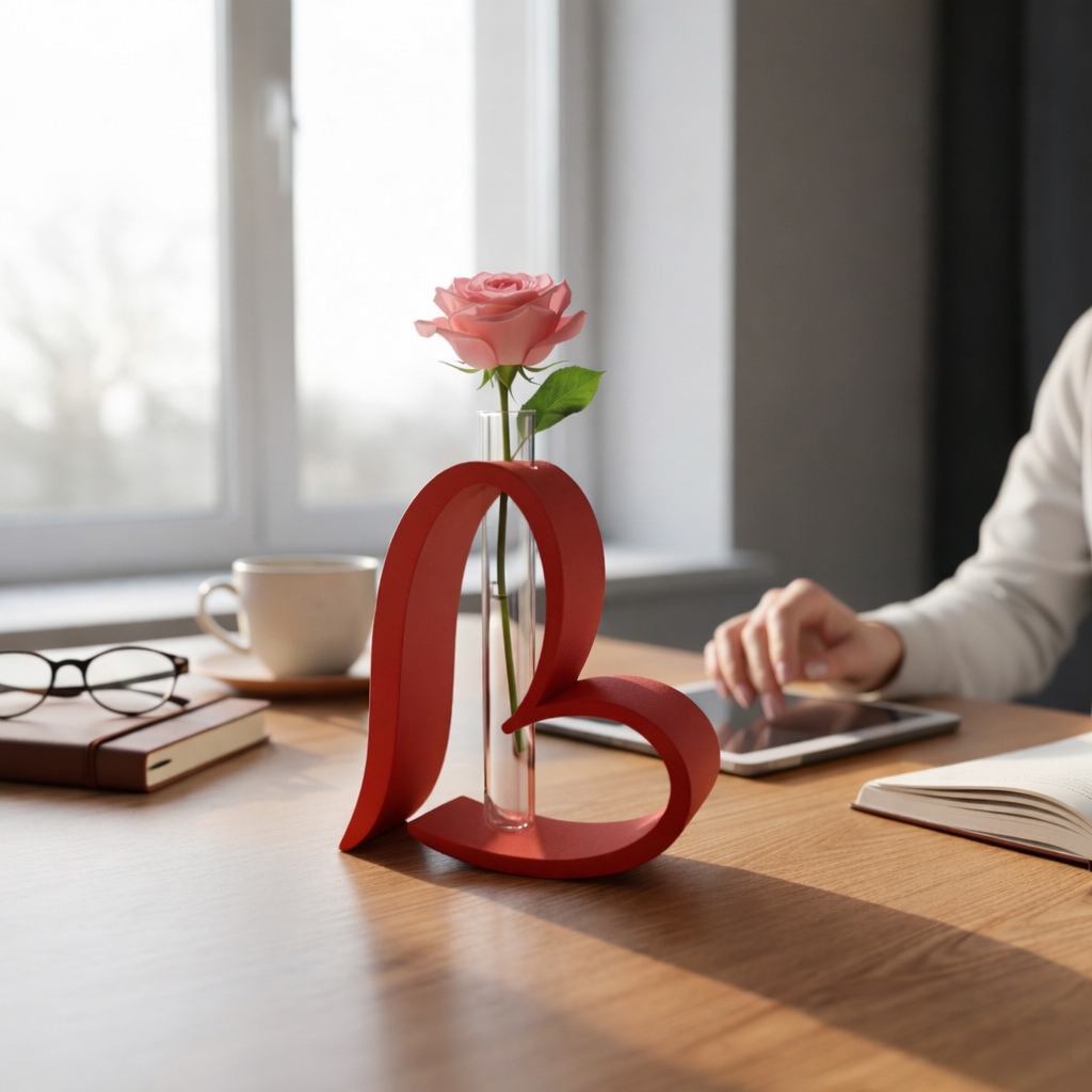 Herz-Vase Modern Art – Komplett-Set mit Licht & Rose Print Home  Print Home