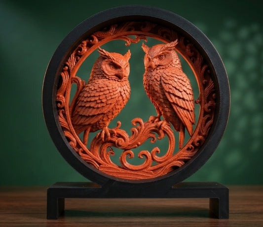 Eulen Harmonie – Elegante 3D-Deko aus Schwarz & Kupfer