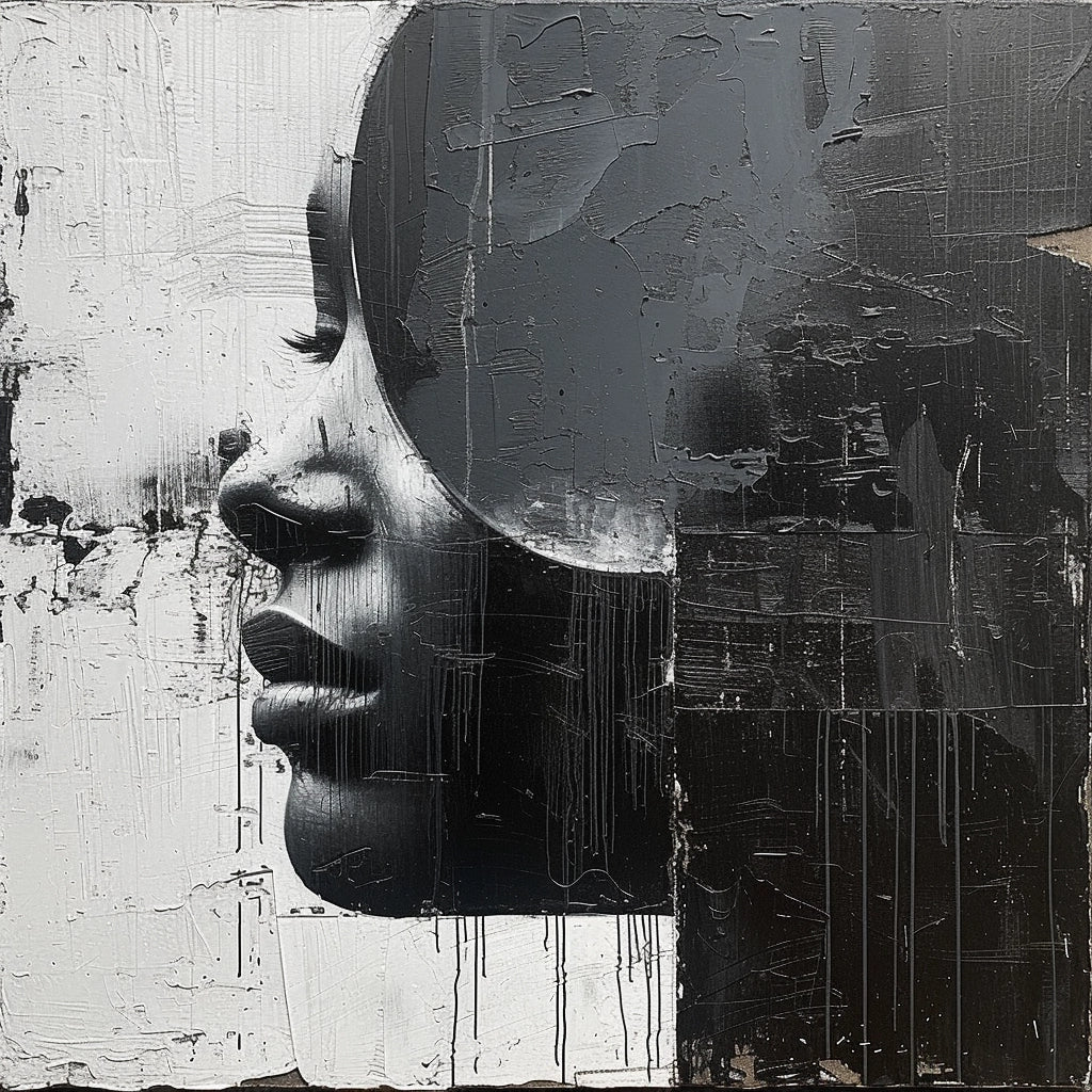 „Monochrome Soul“ – Texturiertes Profil-Porträt Print Home  Print Home