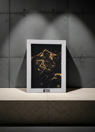 3D-Relief „Mount Everest“ – Topografisches Kunstwerk im Eichenrahmen