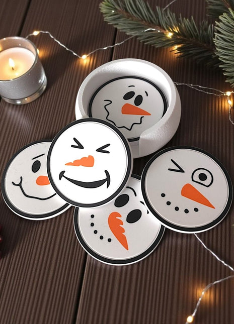 3D-Design Untersetzer-Set Happy Snowman – 6-teilig mit Halter