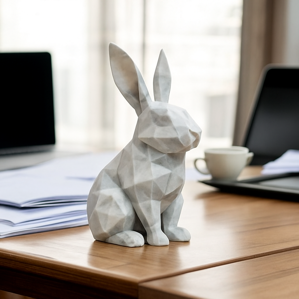MÖRBY Marmor Low Poly Hase moderne Skulptur mit marmorierter Oberfläche für stilvolle Dekoration