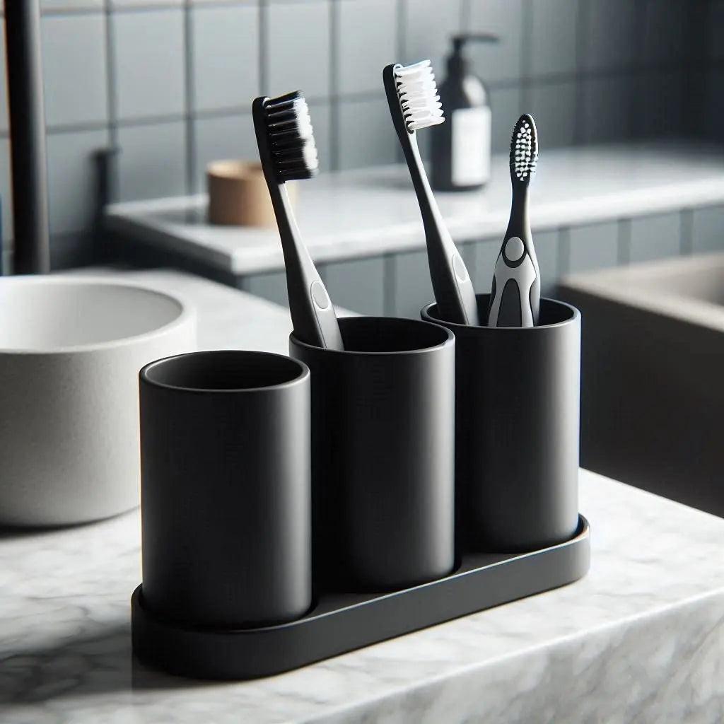 TrioDock – Minimalistisches Zahnbürstenhalter-Set mit 3 Bechern - Print Home