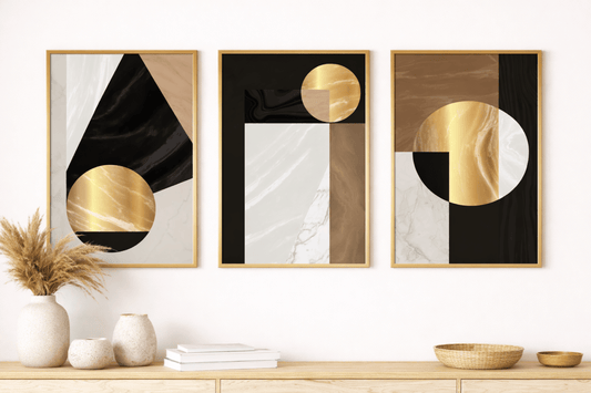 „Earth & Gold Geometry“ – 3er Bilder-Set (Marmor & Kreise) - Print Home