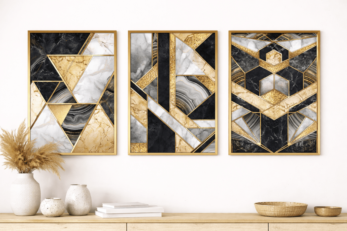 „Golden Triangle“ – Abstraktes Triptychon - Print Home