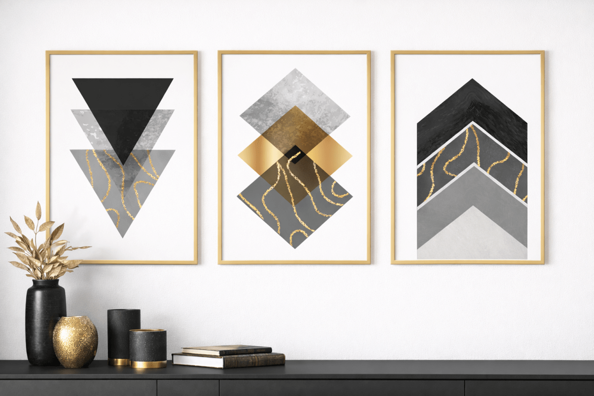 „Nordic Luxury“ – Geometrische Kunst (Dreiecke & Rauten) - Print Home