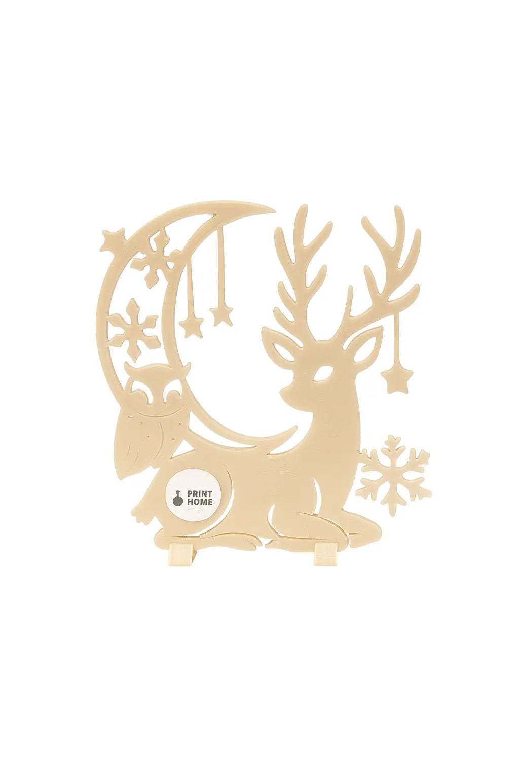 Winterhirsch 3D-Holzoptik-Figur - Weihnachtsdeko mit Sternen & Schneeflocken - Print Home