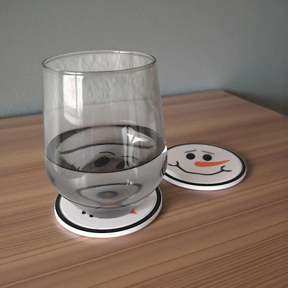 3D-Design Untersetzer-Set Happy Snowman – 6-teilig mit Halter - Print Home