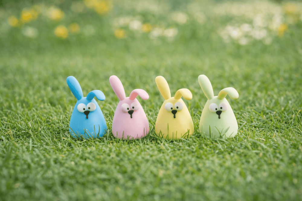Crazy Hasen – 4er Set | Bunte Osterhasen Deko in Pastellfarben - Print Home