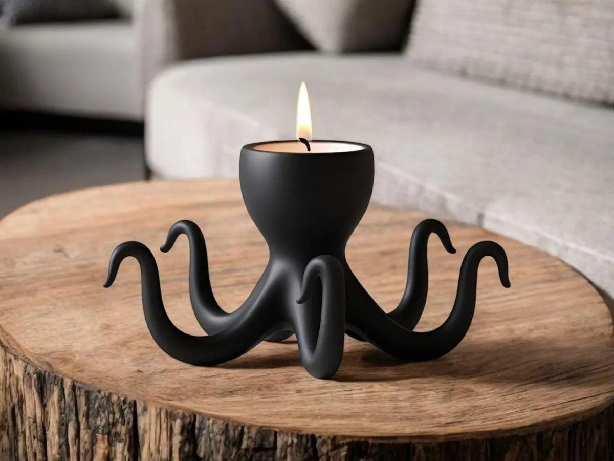 Design-Kerzenhalter „Kraken“ – Extravaganter Oktopus-Halter in Mattschwarz - Print Home