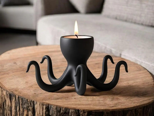 Design-Kerzenhalter „Kraken“ – Extravaganter Oktopus-Halter in Mattschwarz - Print Home