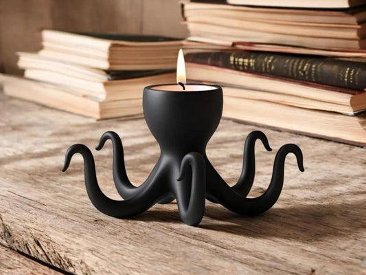 Design-Kerzenhalter „Kraken“ – Extravaganter Oktopus-Halter in Mattschwarz - Print Home