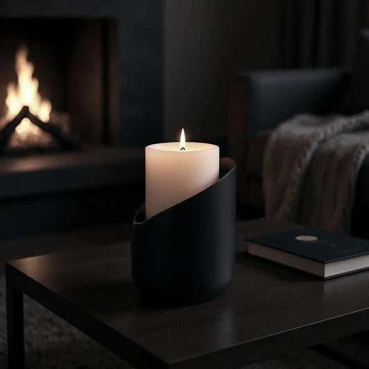 Design-Windlicht „Crescent“ – Skulpturaler Stumpenkerzenhalter in Anthrazit-Matt - Print Home