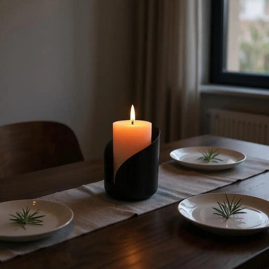 Design-Windlicht „Crescent“ – Skulpturaler Stumpenkerzenhalter in Anthrazit-Matt - Print Home
