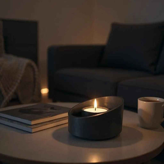 Design-Windlicht „Eclipse“ – Minimalistischer Teelichthalter in mattem Anthrazit - Print Home