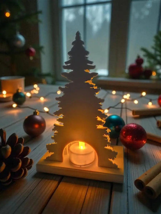 Minimalistisches Tannenbaum-Windlicht Winterwald - Print Home
