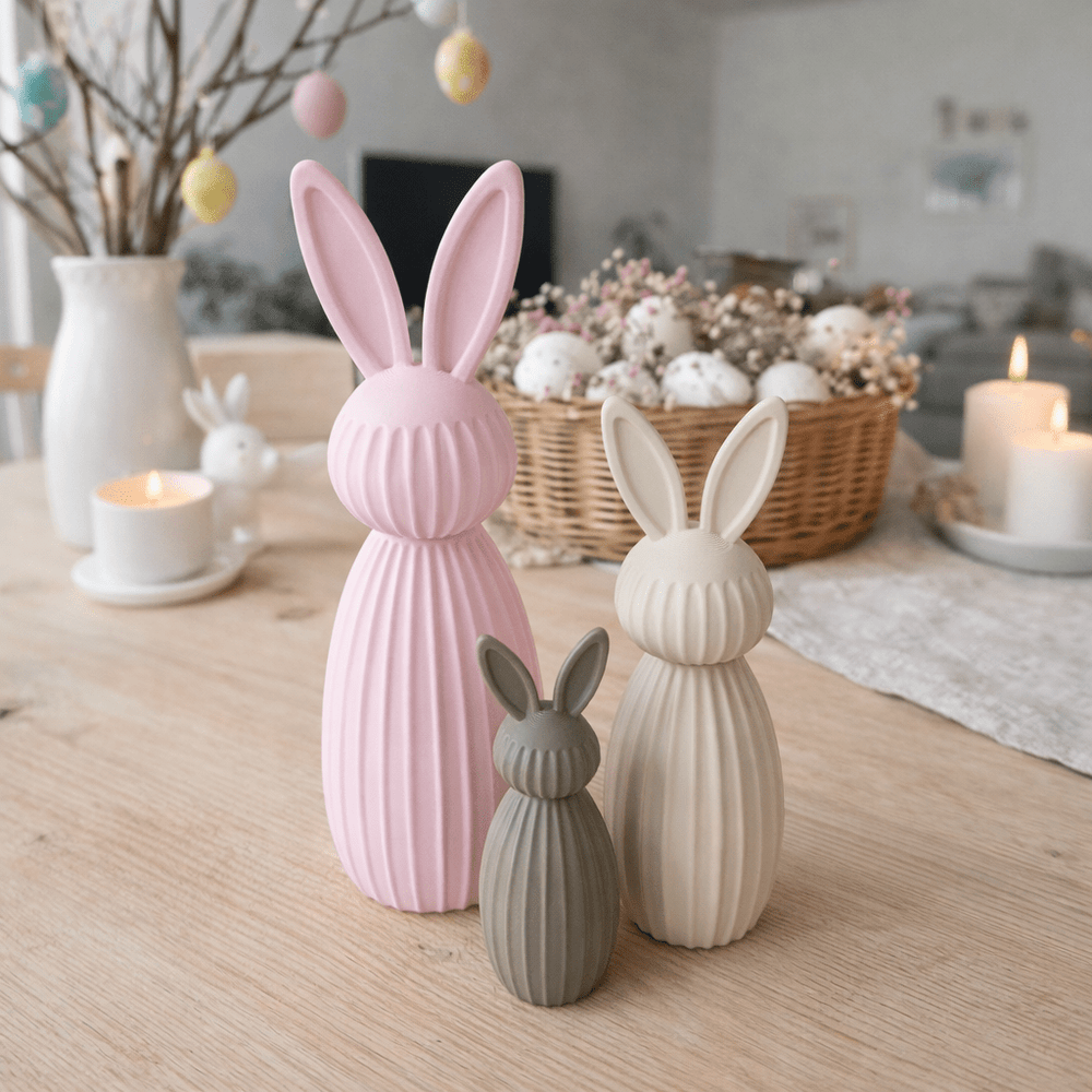 Osterhasen Deko 3er Set – Moderne Keramik-Optik in Pastell - Print Home