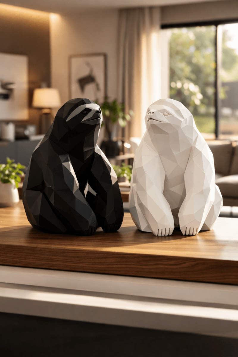 Lumo – Moderne Faultier Dekofigur in Schwarz oder Weiß | Design Skulptur - Print Home