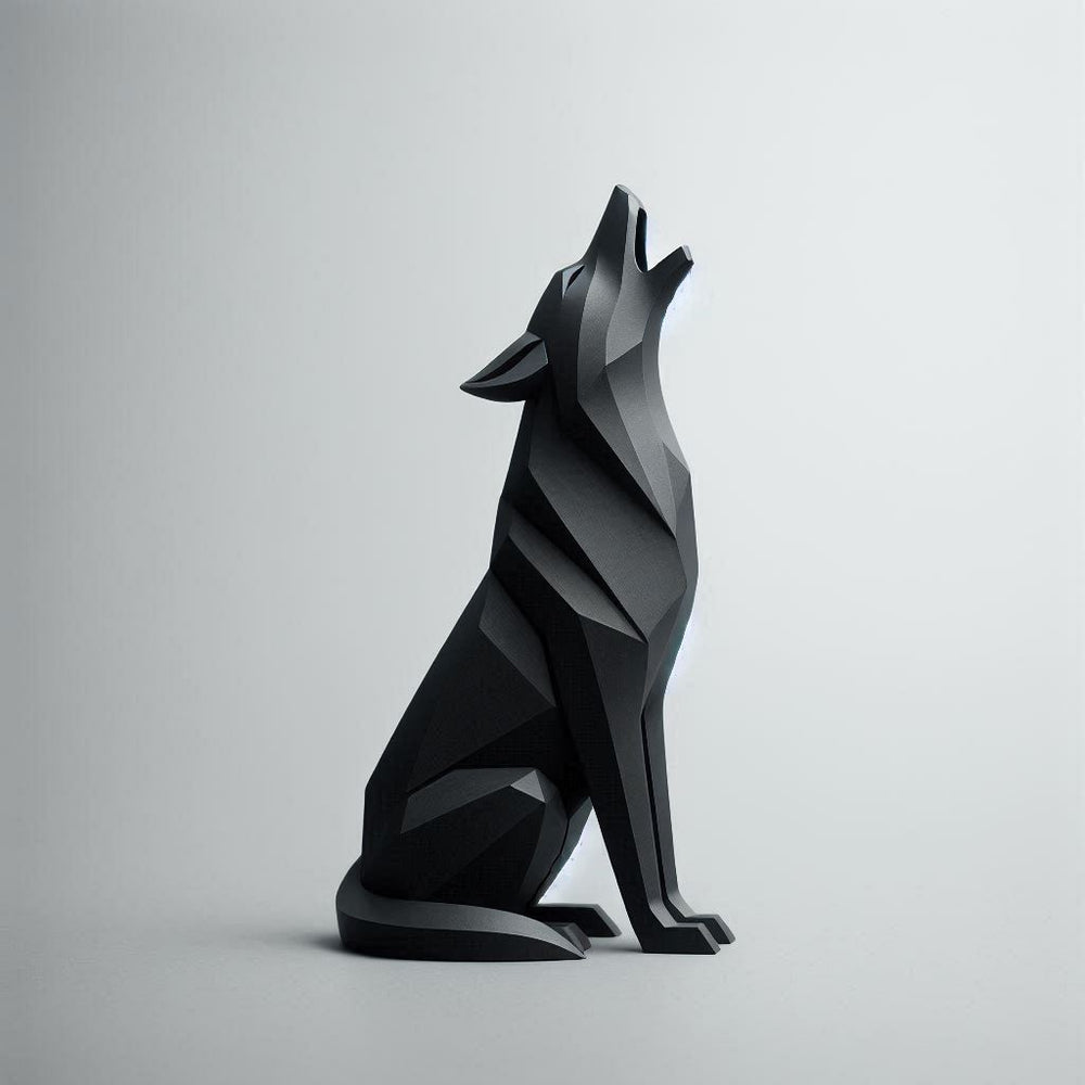 's Wald-Wandl sitzende Wolf Skulptur aus PLA, 3D-gedruckt, Produktansicht