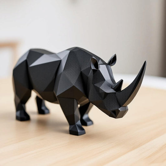VIGUR schwarzes Low Poly Nashorn aus PLA+, moderne geometrische Skulptur als stilvolle Dekoration für Zuhause und Büro