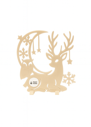 Weihnachtsdeko „Winterhirsch“ – Filigrane 3D - Holzoptik - Figur mit Sternen & Schneeflocken- Print Home