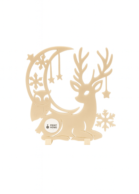 Weihnachtsdeko „Winterhirsch“ – Filigrane 3D - Holzoptik - Figur mit Sternen & Schneeflocken- Print Home